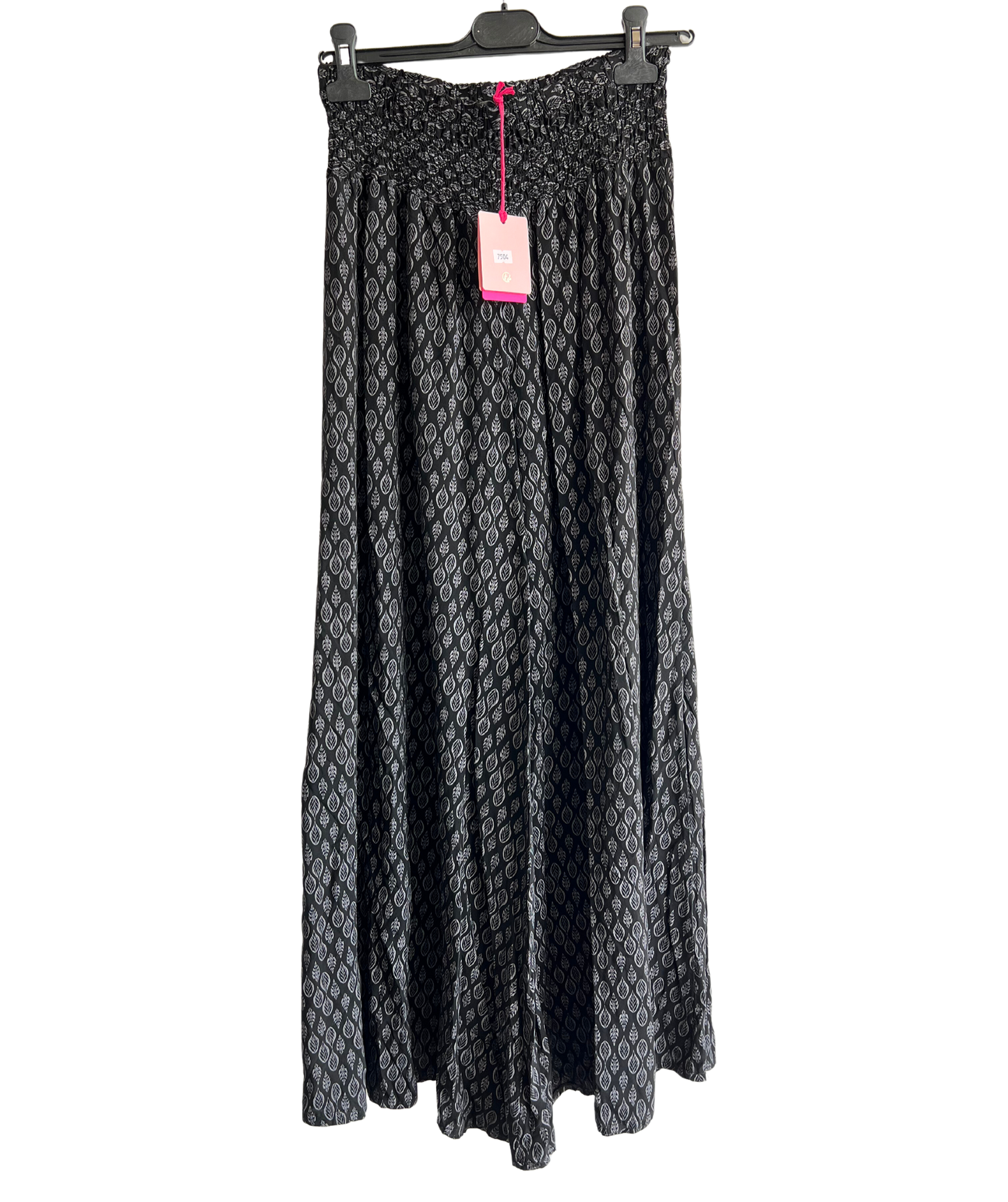 New Ladies Italian Leaf Print Wide Leg Elasticated Waist Summer Palazzo Trousers