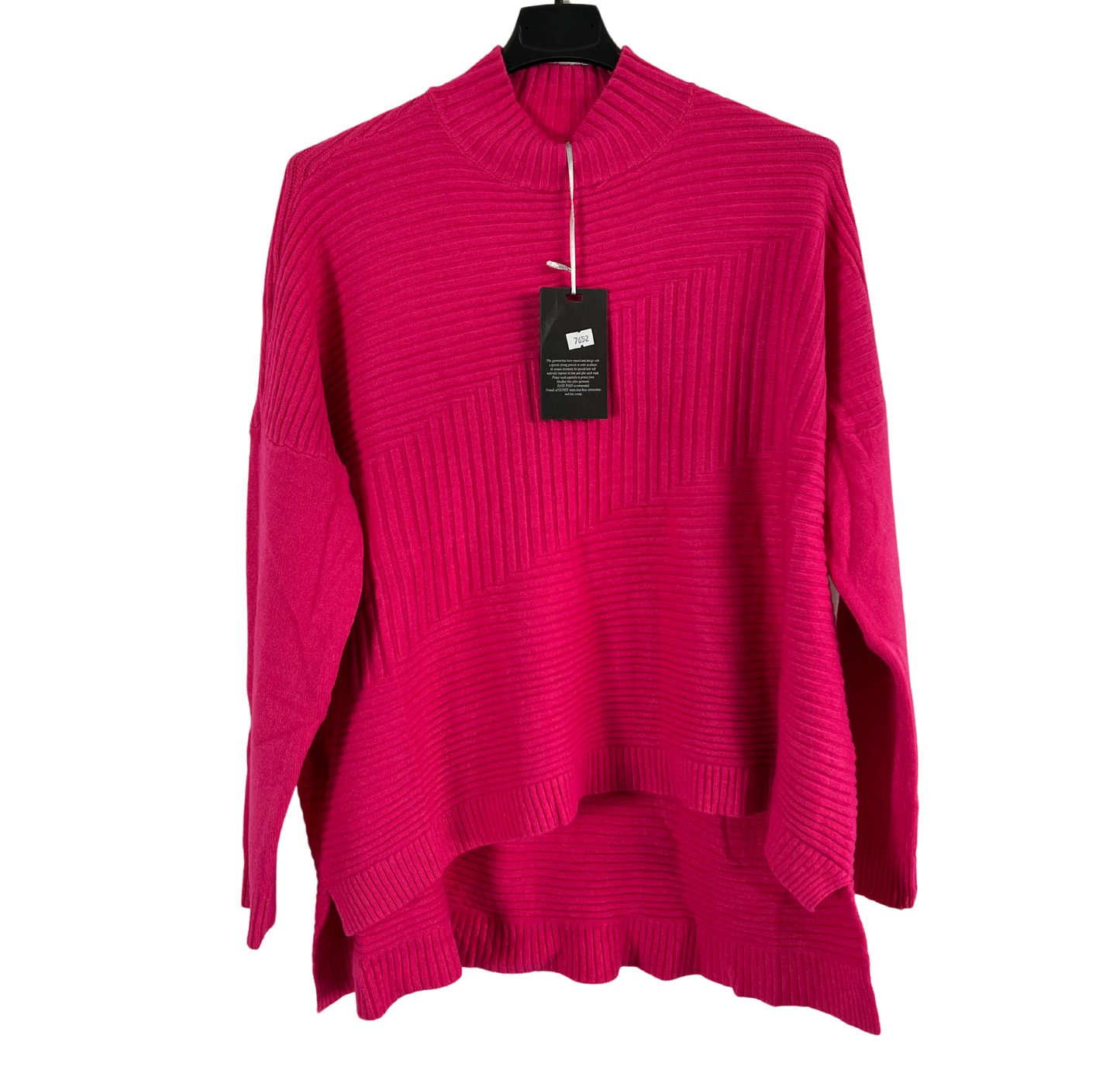 Knitted Italian Ribbed High Neck Long Sleeve Jumper in Fuchsia