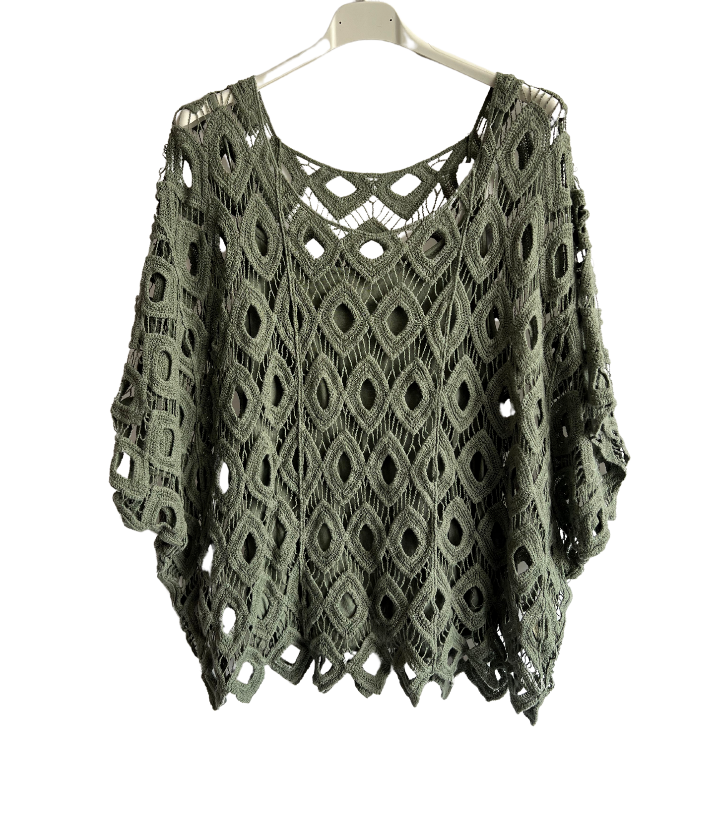 2 Piece Set Diamond Style Crochet Casual Summer Top in Khaki