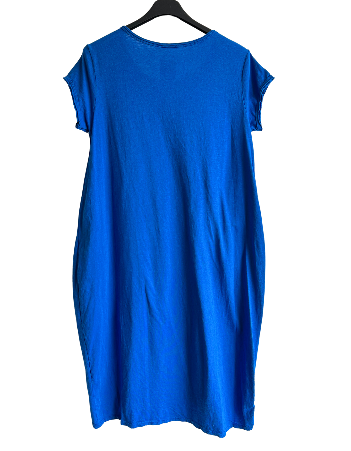 Quirky Soft Cotton Stretch 2 Pocket Long Tunic Dress In Royal Blue