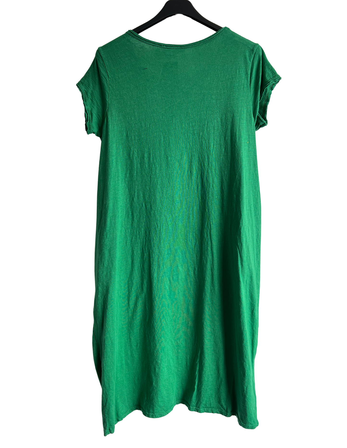 Quirky Soft Cotton Stretch 2 Pocket Long Tunic Dress In Green