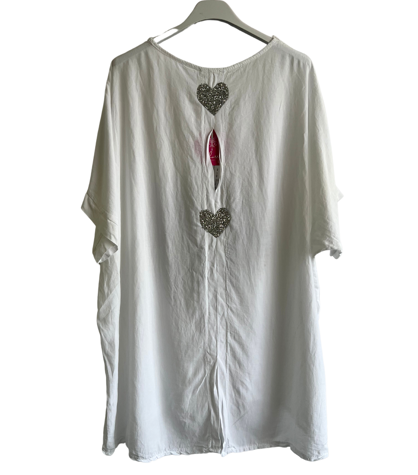 Heart Sequin Burst Effect Tie Dye Top In White