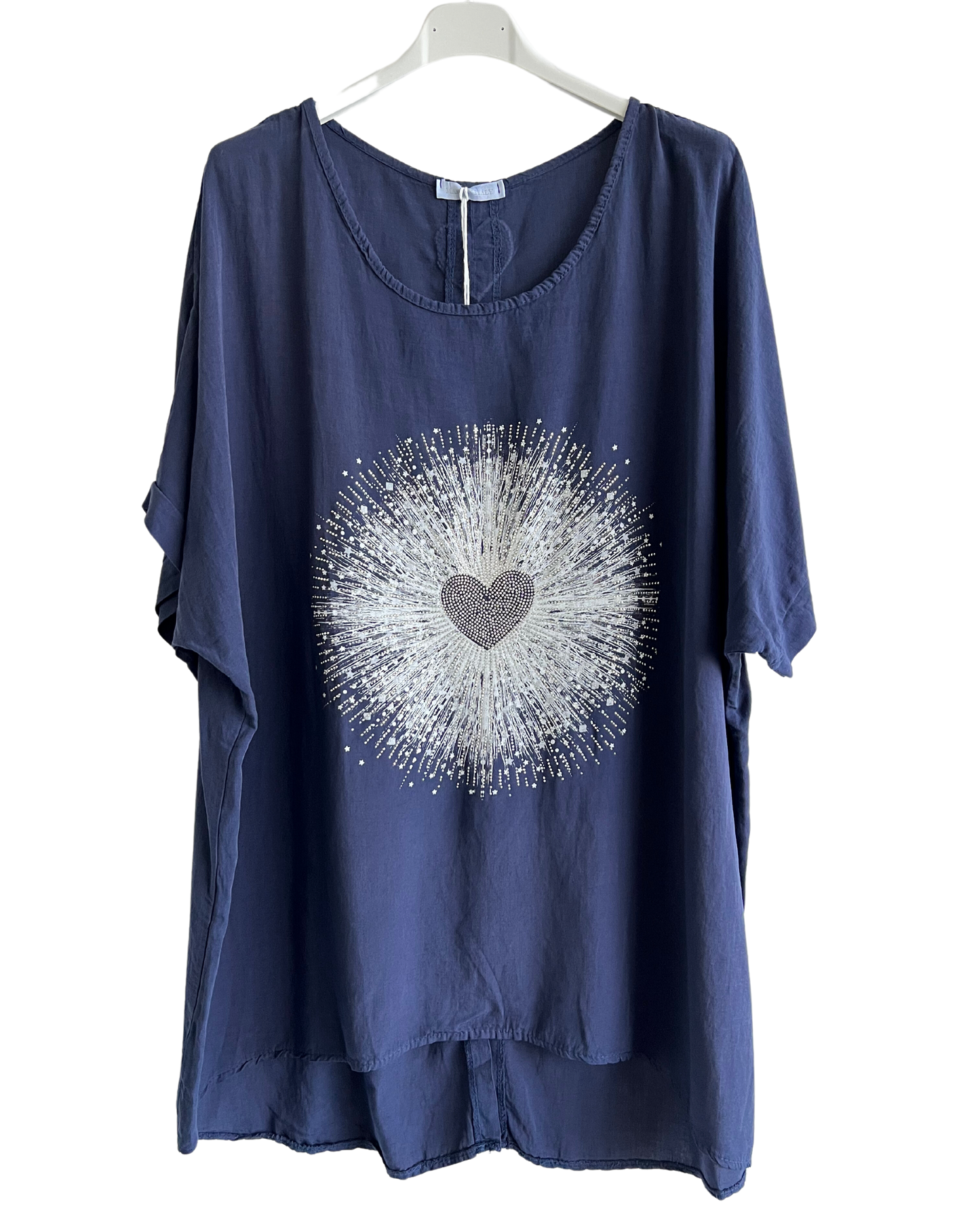 Heart Sequin Burst Effect Tie Dye Top In Navy