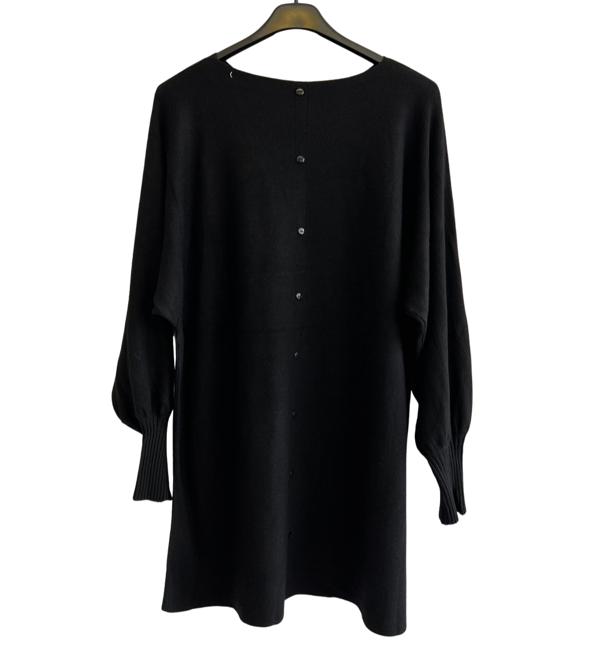 Button Back Soft Knit Cuffed Arm Scoop Neck Jumper In Black