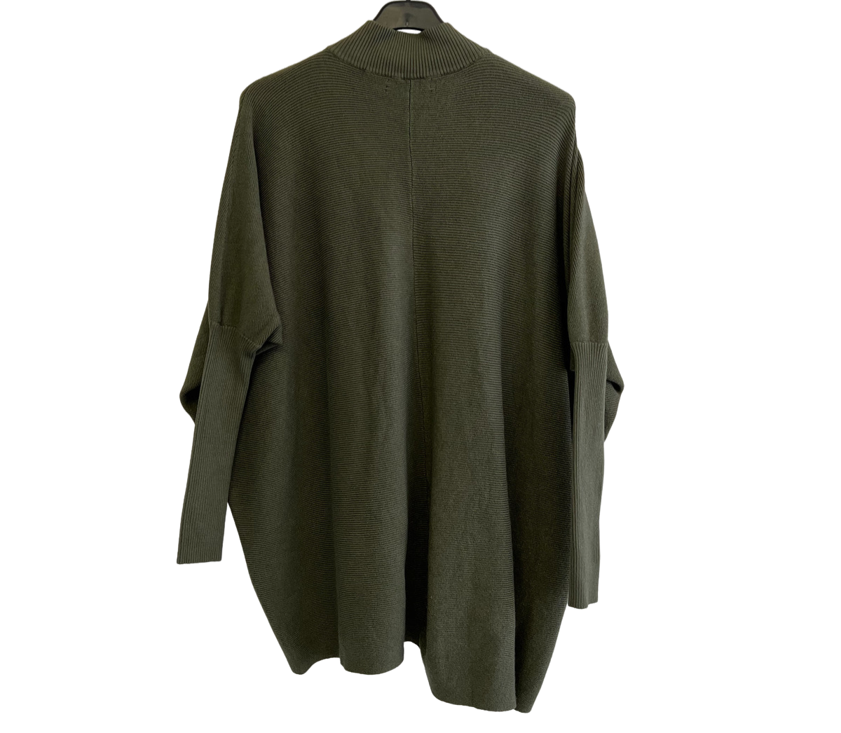 Batwing High Low Hem High Neck Jumper In Khaki