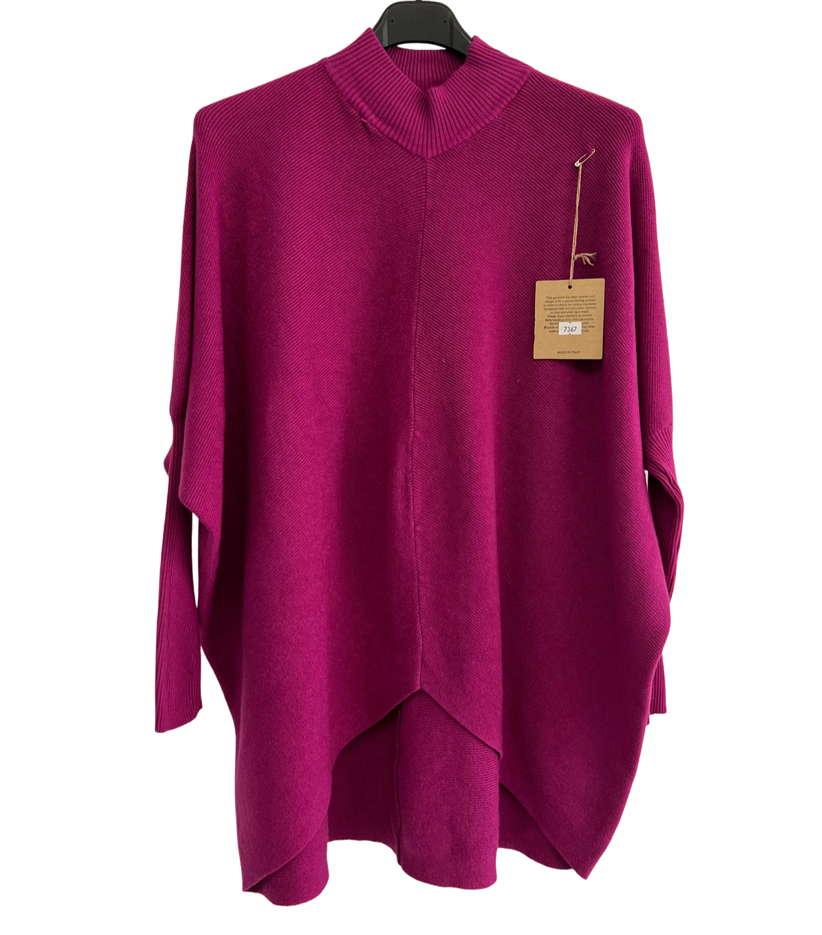 Batwing High Low Hem High Neck Jumper In Magenta