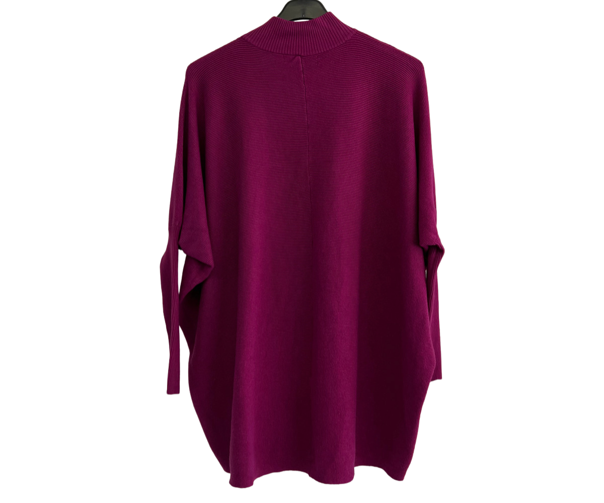 Batwing High Low Hem High Neck Jumper In Magenta