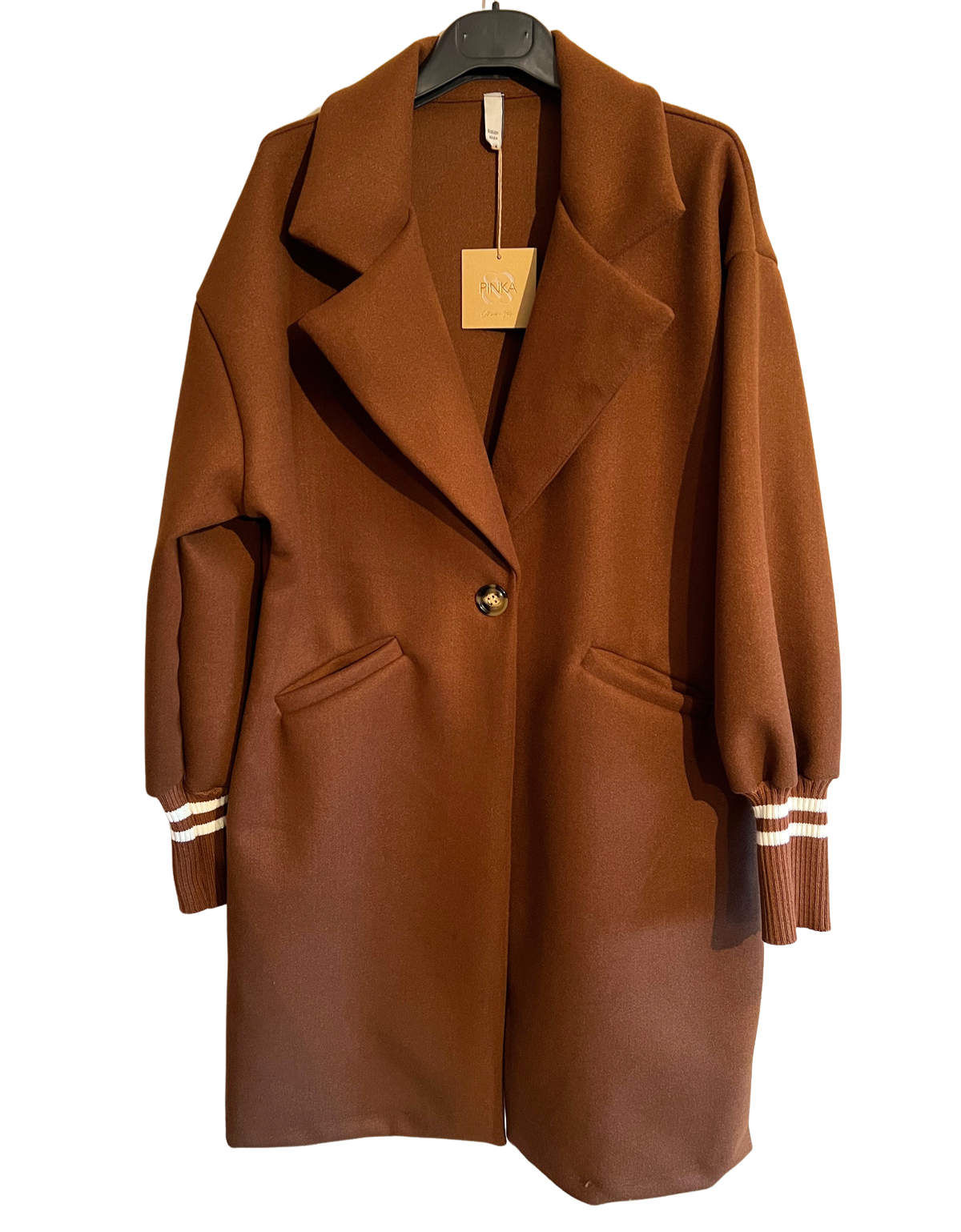 Wool Blend Stylish Fitted Coat In Chocolate Brown