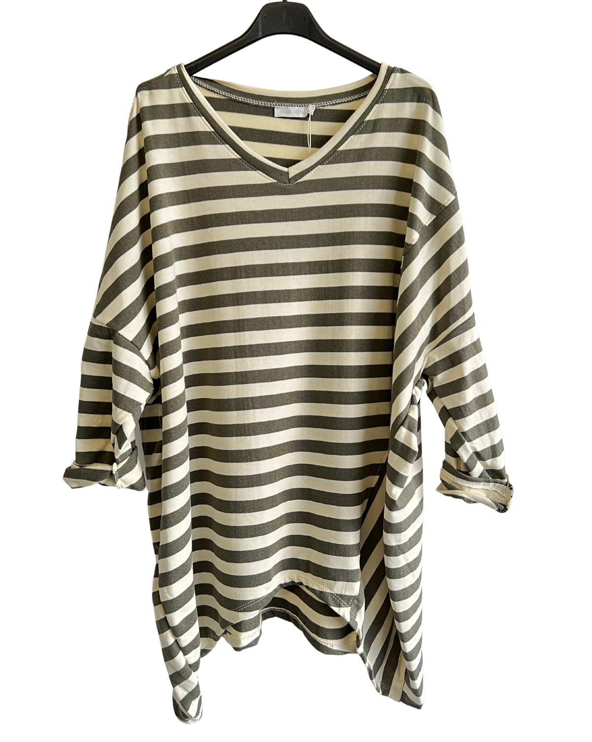 Oversize Quirky Boxy Stripe Top In Khaki