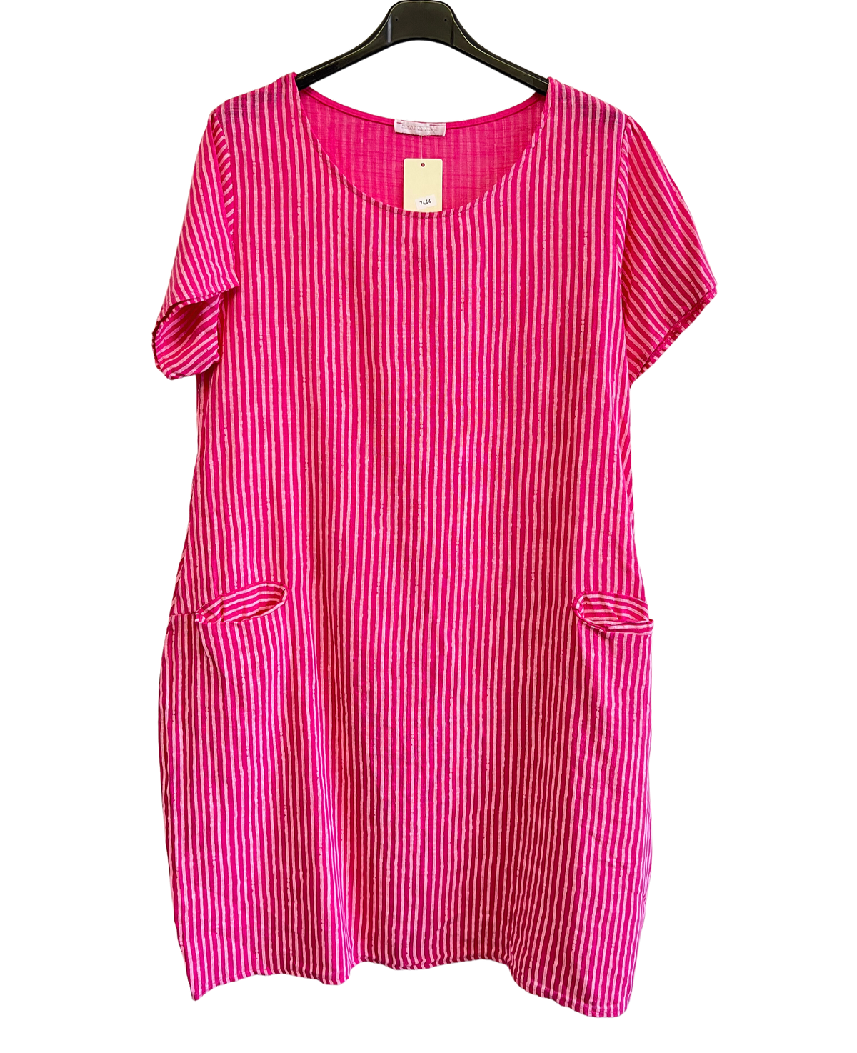 Short Sleeved Long Striped Dress In Fuchsia