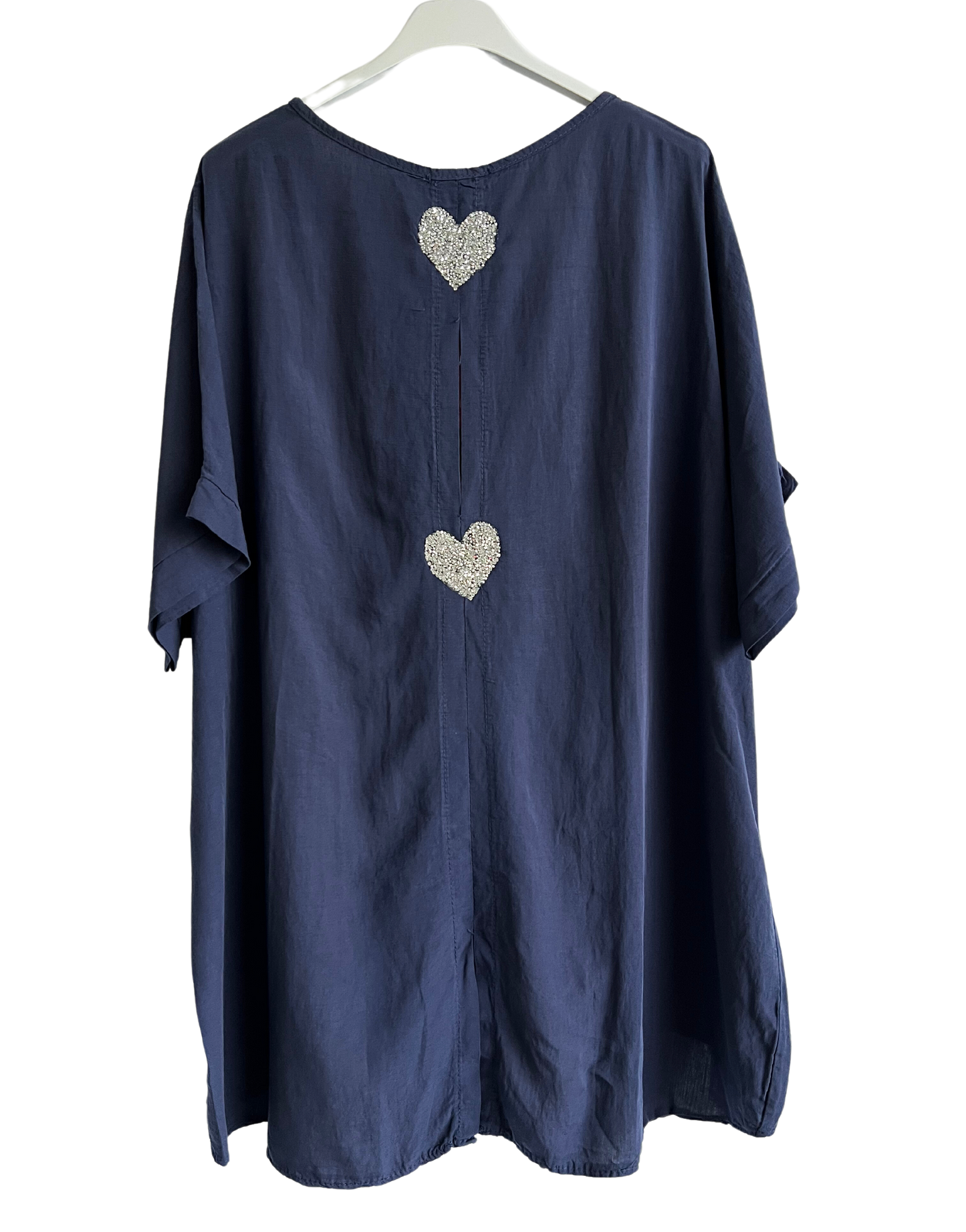 Heart Sequin Burst Effect Tie Dye Top In Navy