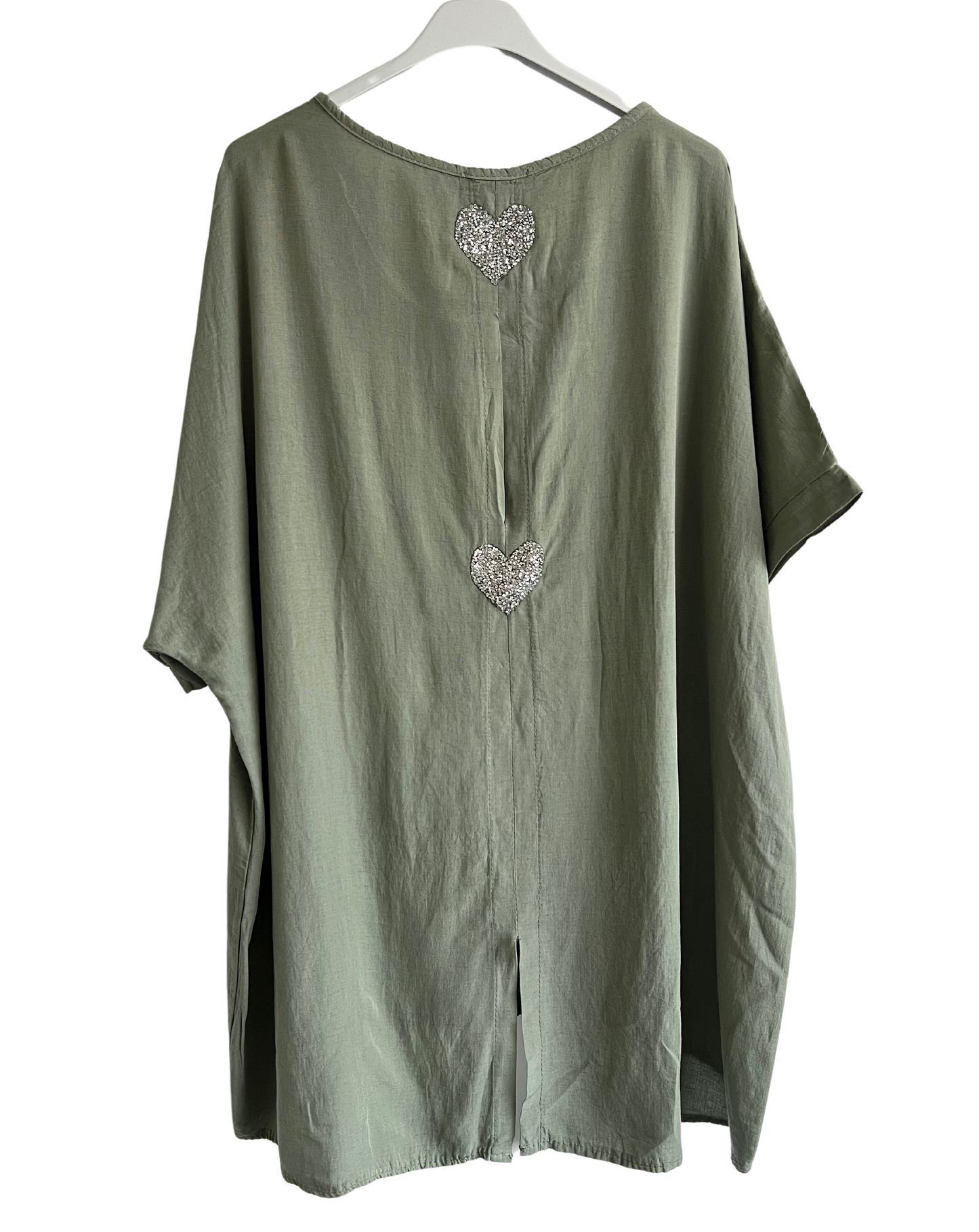 Heart Sequin Burst Effect Tie Dye Top In Khaki