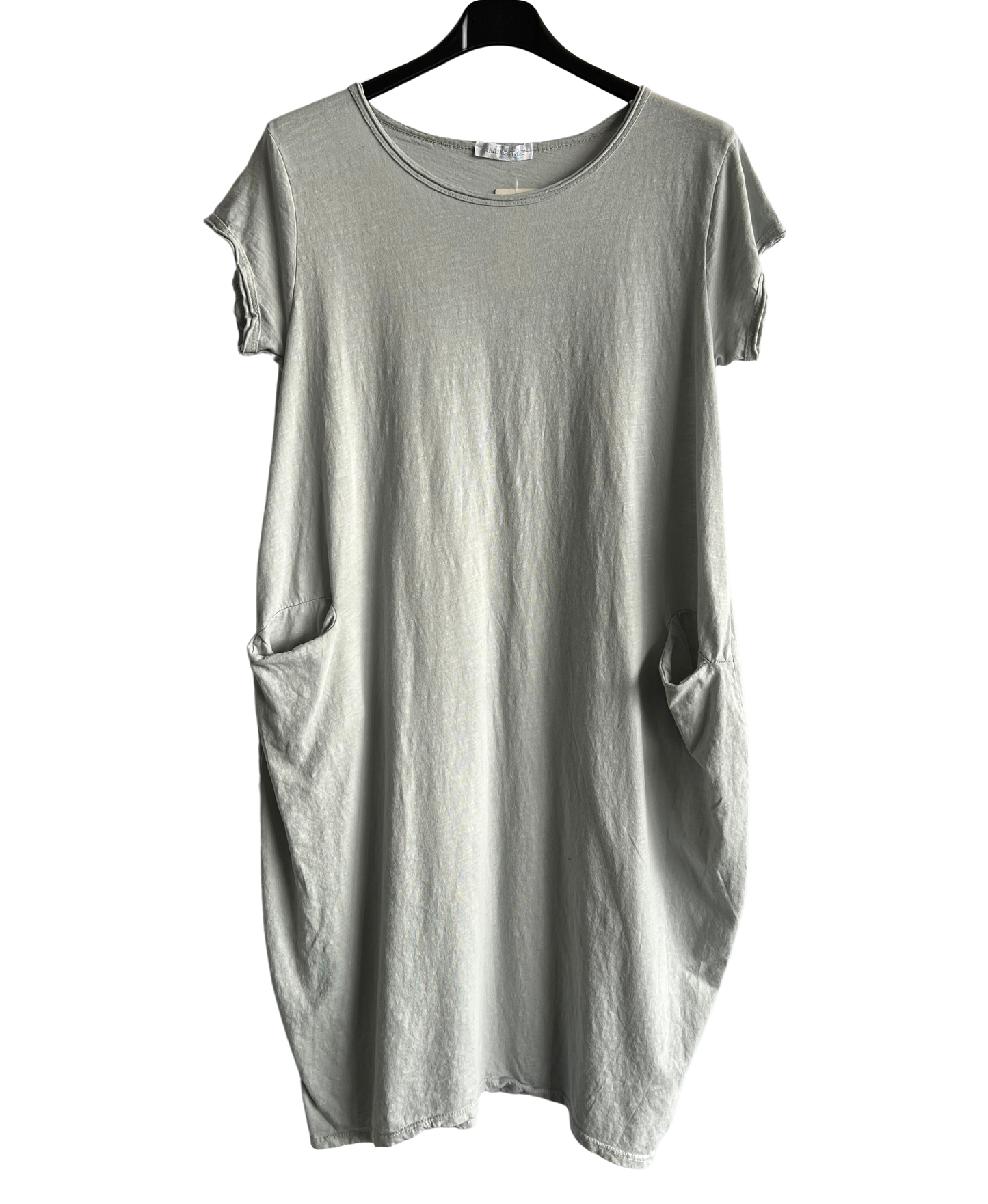 Quirky Soft Cotton Stretch 2 Pocket Long Tunic Dress In Silver Grey