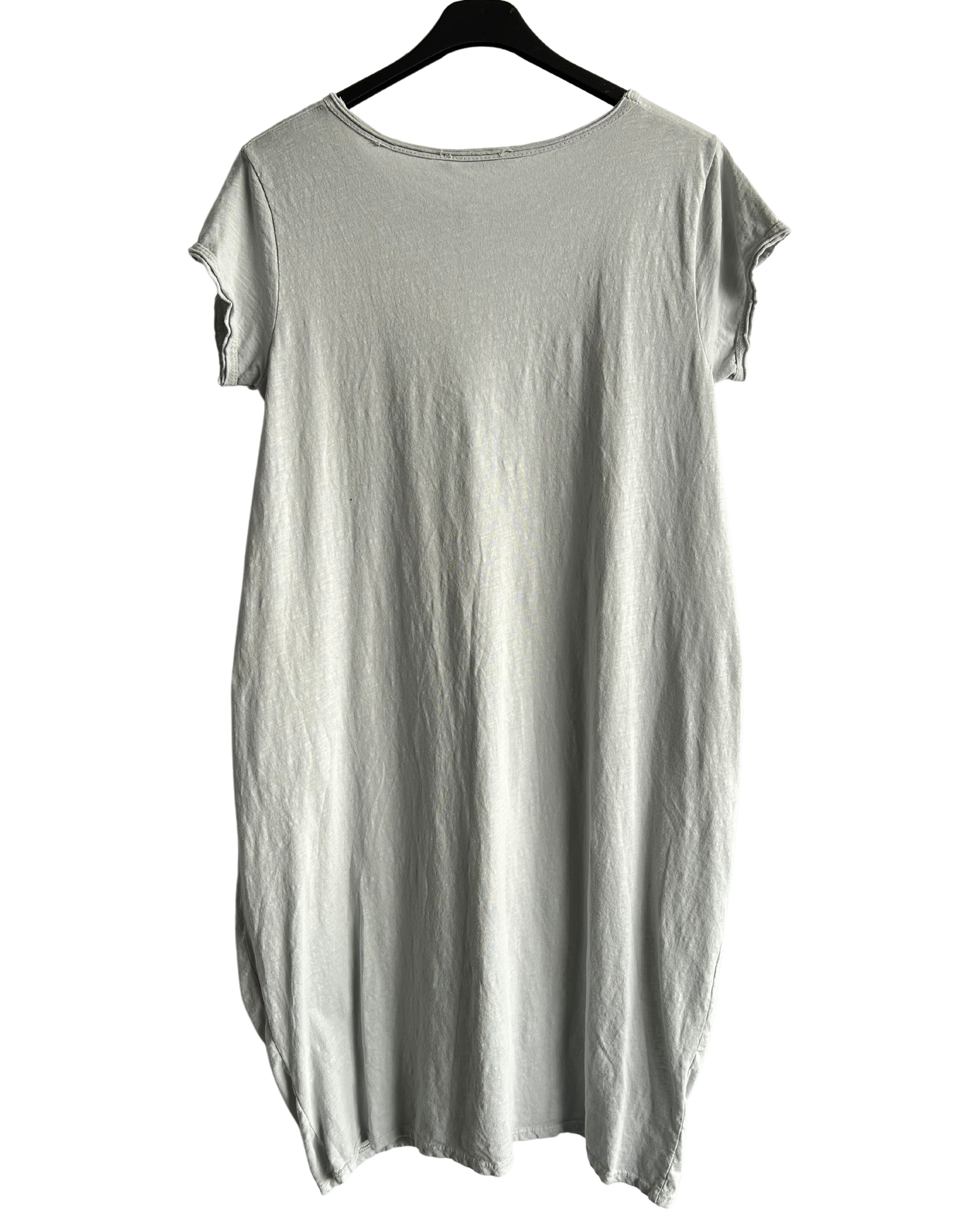 Quirky Soft Cotton Stretch 2 Pocket Long Tunic Dress In Silver Grey