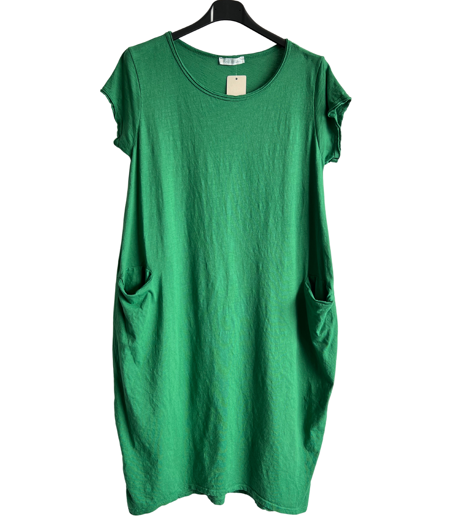Quirky Soft Cotton Stretch 2 Pocket Long Tunic Dress In Green