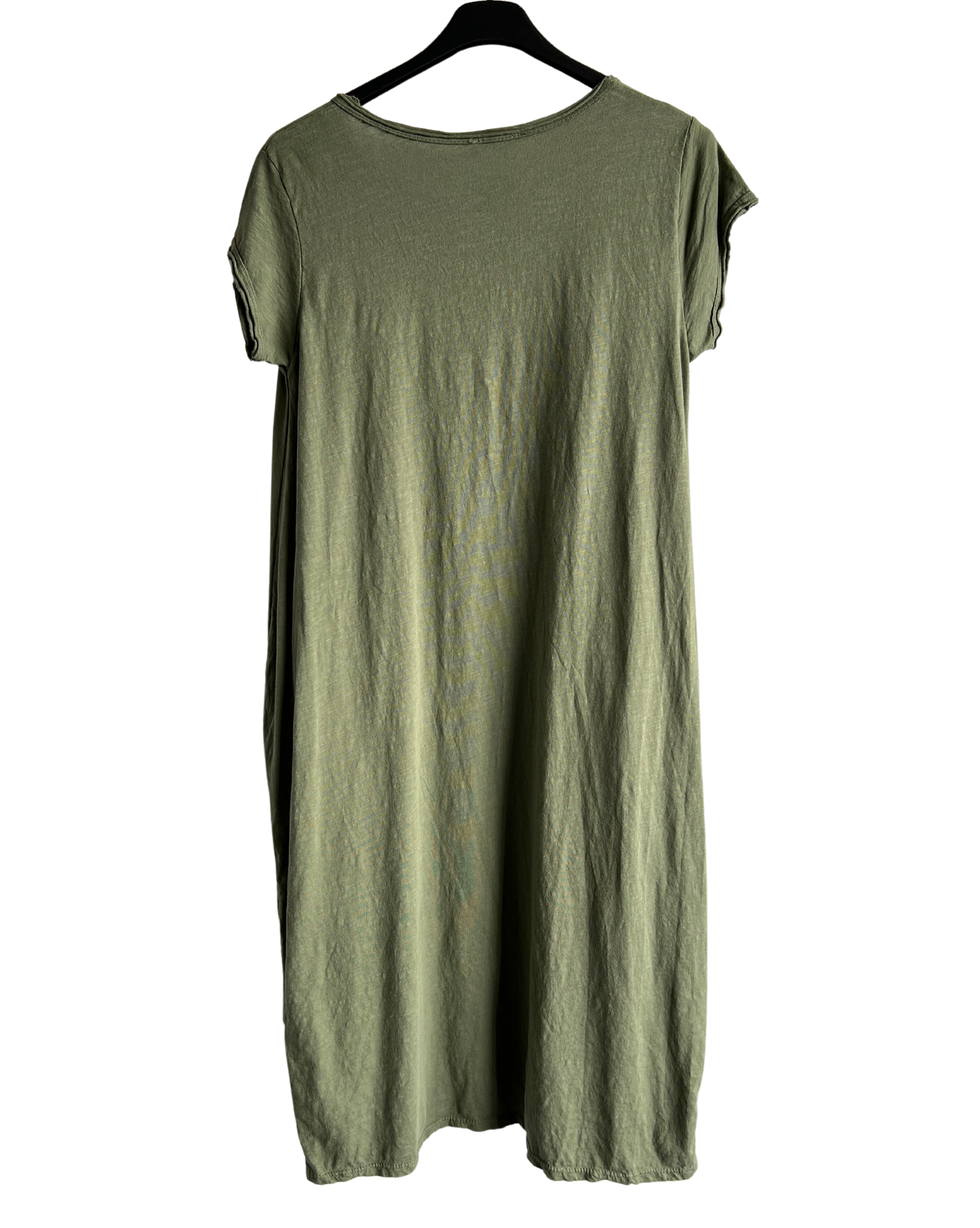 Quirky Soft Cotton Stretch 2 Pocket Long Tunic Dress In Khaki