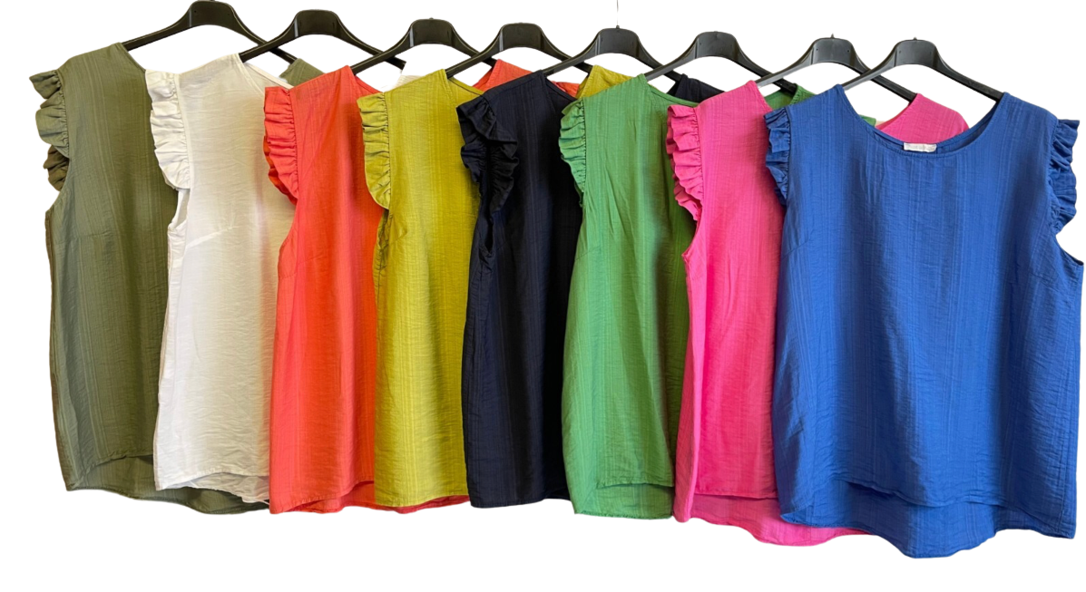 Button Back Summer Frill Cap Sleeve Plain Vest Tops