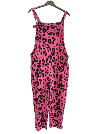 Brand New Womens Lagenlook 2 Pocket Animal Leopard Print Cotton Summer Dungarees