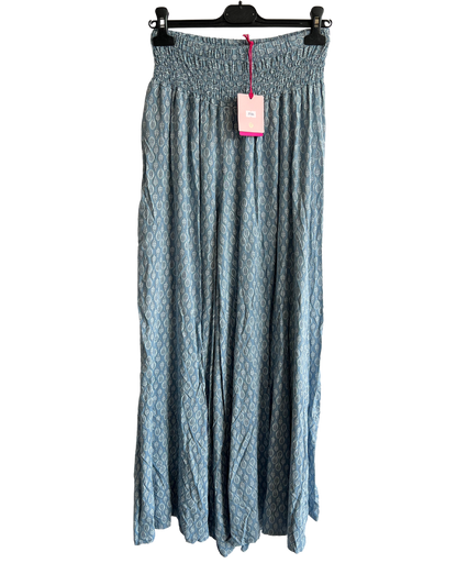 New Ladies Italian Leaf Print Wide Leg Elasticated Waist Summer Palazzo Trousers