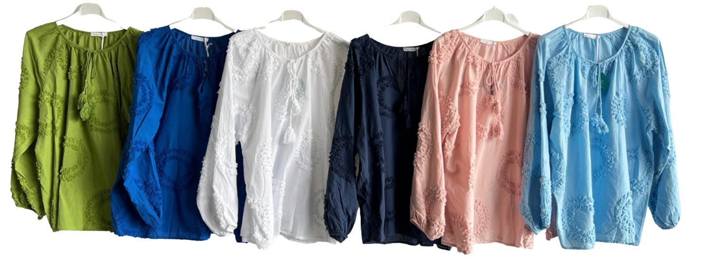 Brand New Womens Summer Light Tassel Tie Cotton Pattern Tunic Top