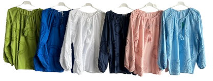 Brand New Womens Summer Light Tassel Tie Cotton Pattern Tunic Top
