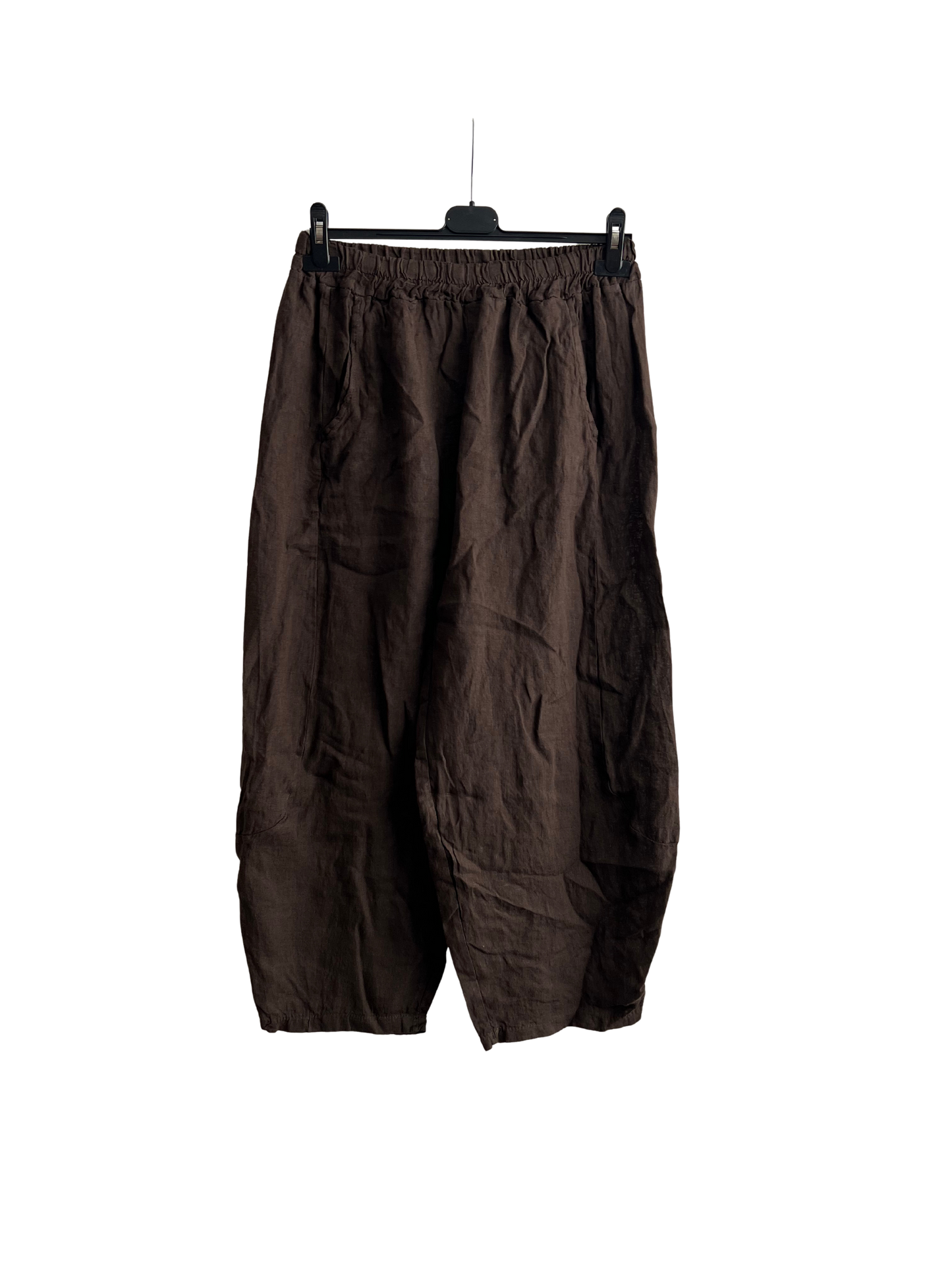 New Ladies Italian Linen Barrel Leg Trousers With Elasticated Waist