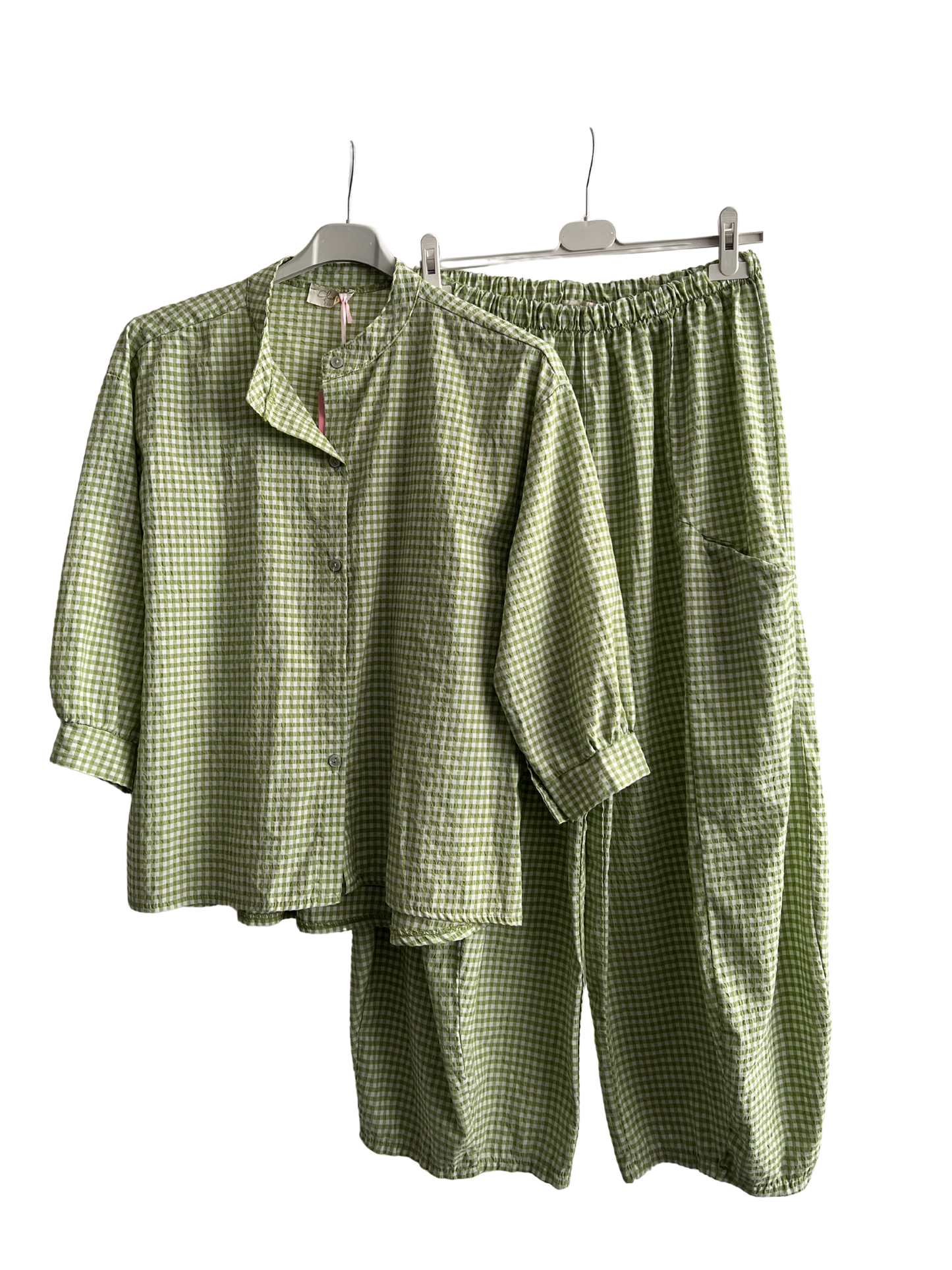 New Summer 26' Ladies Casual Italian Lightweight Gingham Barrel Leg Trousers