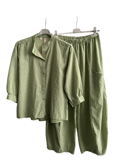 New Summer 26' Ladies Casual Italian Lightweight Gingham Barrel Leg Trousers