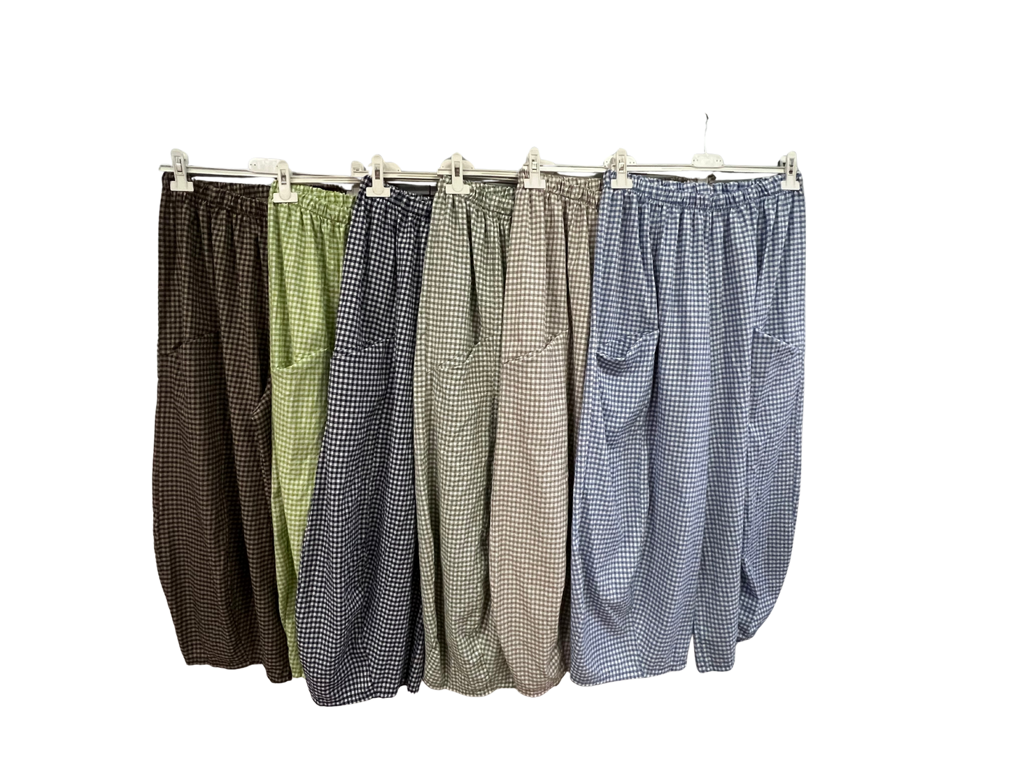 New Summer 26' Ladies Casual Italian Lightweight Gingham Barrel Leg Trousers