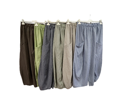 New Summer 26' Ladies Casual Italian Lightweight Gingham Barrel Leg Trousers