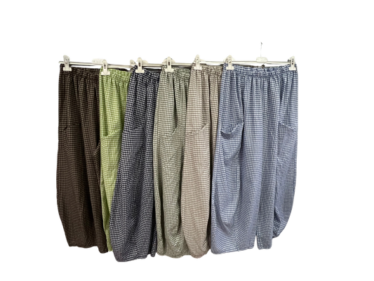 New Summer 26' Ladies Casual Italian Lightweight Gingham Barrel Leg Trousers