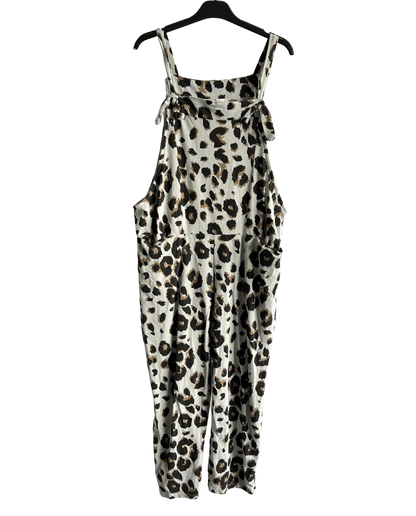 Brand New Womens Lagenlook 2 Pocket Animal Leopard Print Cotton Summer Dungarees