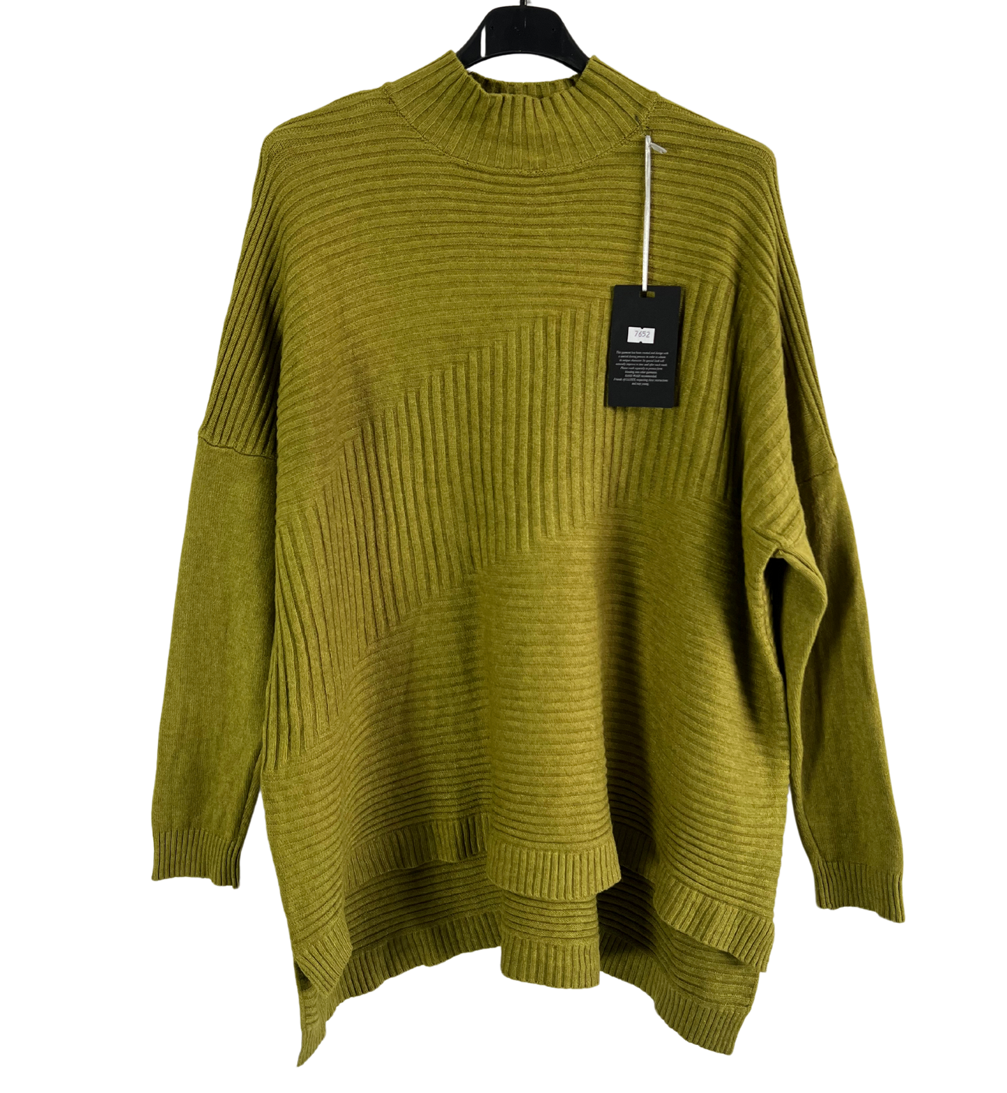 Knitted Italian Ribbed High Neck Long Sleeve Jumper in Lime