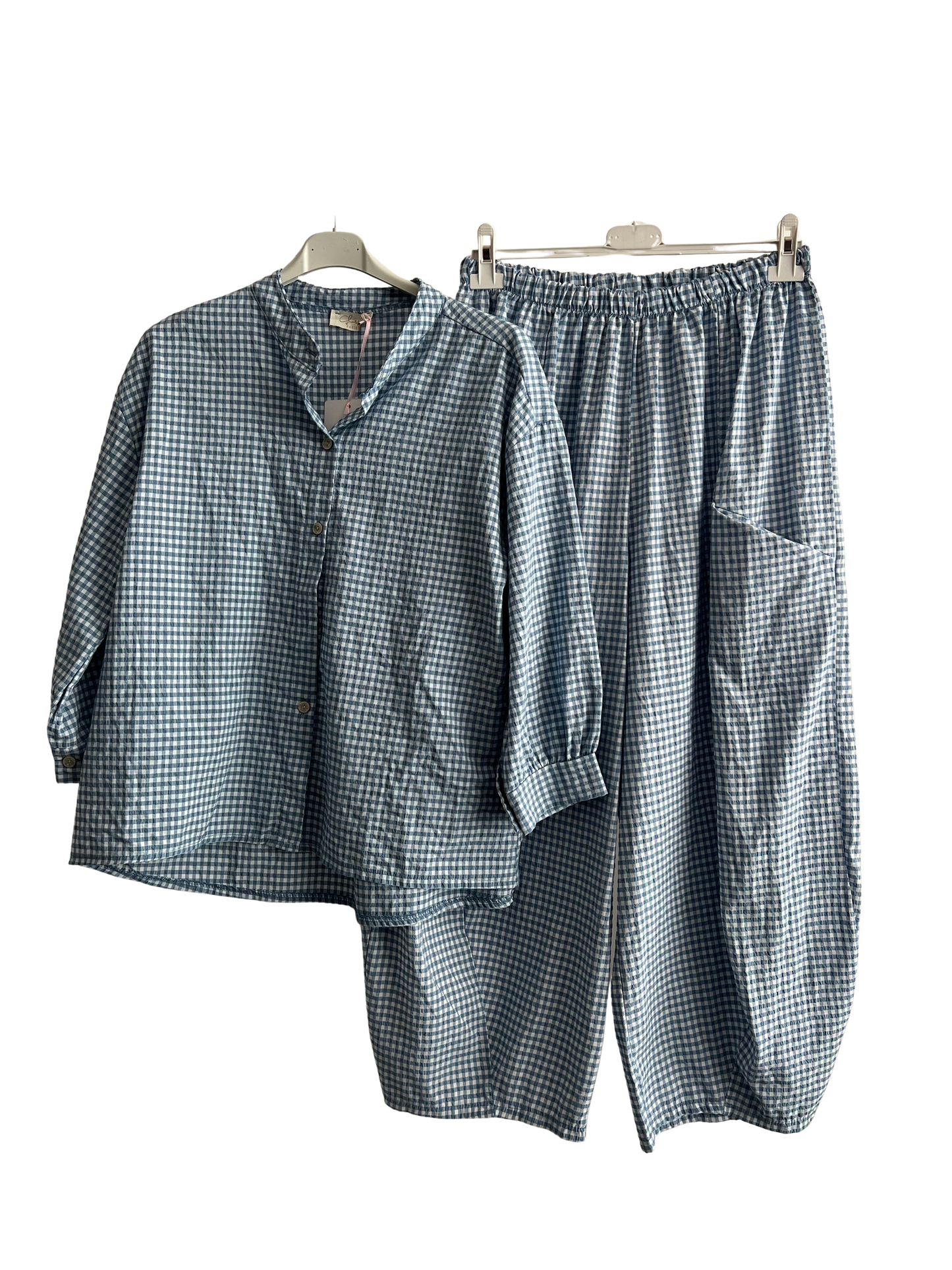 New Summer 26' Ladies Casual Italian Lightweight Gingham Barrel Leg Trousers