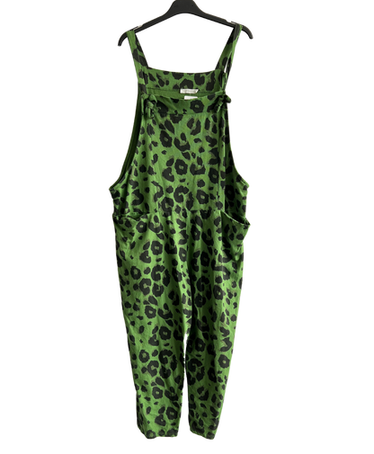 Brand New Womens Lagenlook 2 Pocket Animal Leopard Print Cotton Summer Dungarees