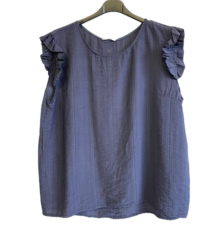 Button Back Summer Frill Cap Sleeve Plain Vest Tops