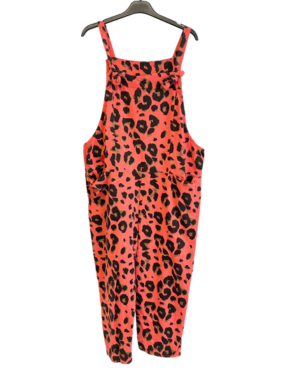 Brand New Womens Lagenlook 2 Pocket Animal Leopard Print Cotton Summer Dungarees