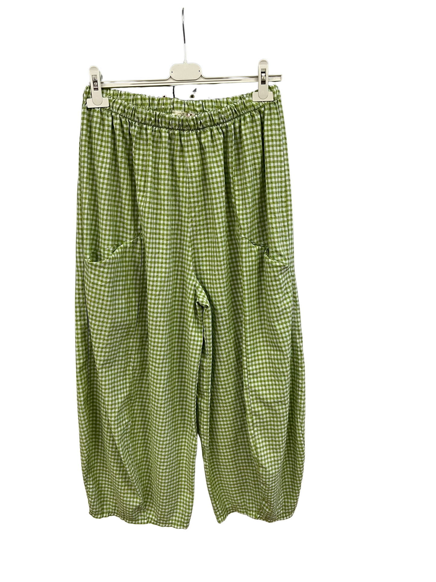 New Summer 26' Ladies Casual Italian Lightweight Gingham Barrel Leg Trousers