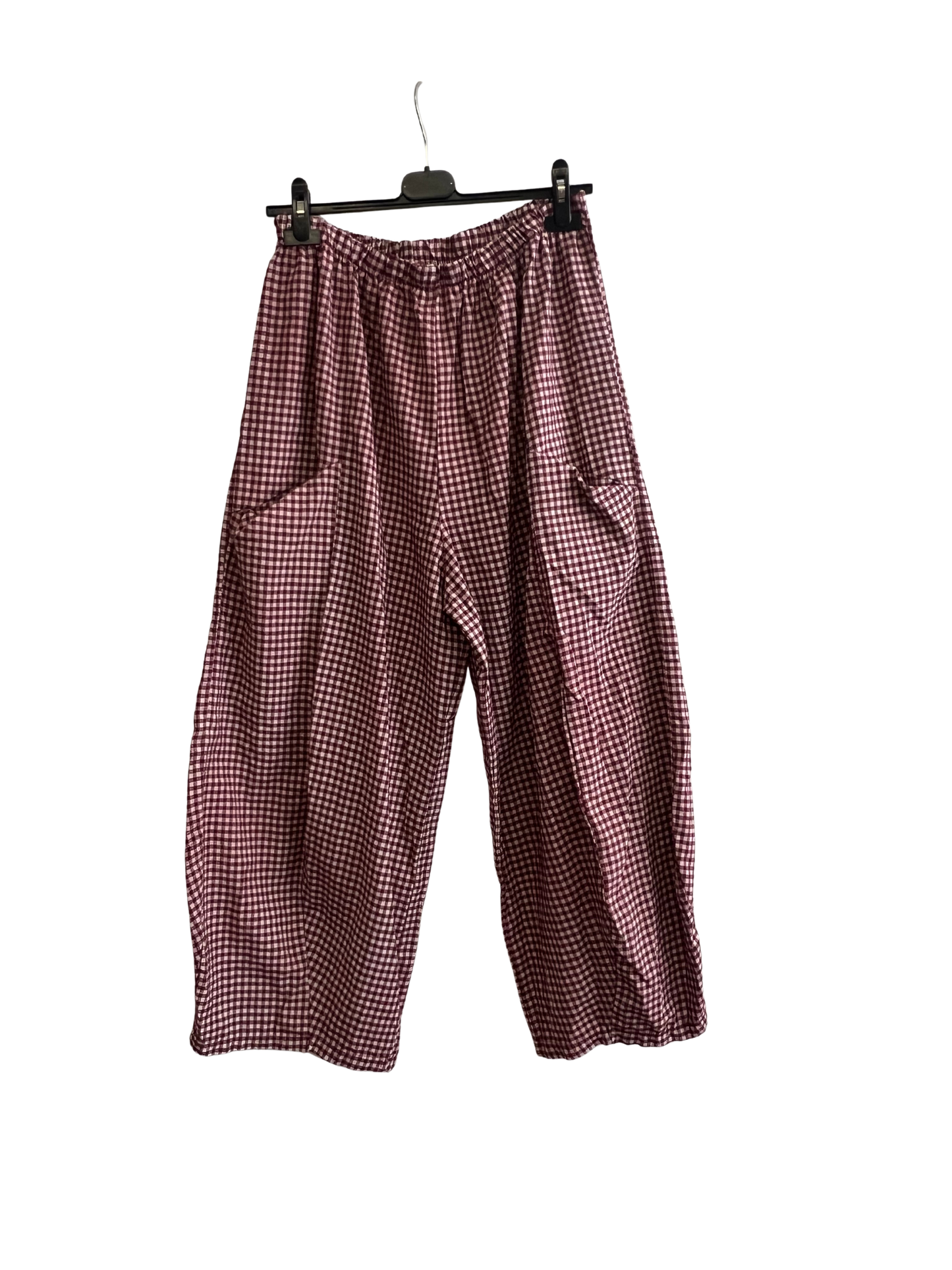 New Summer 26' Ladies Casual Italian Lightweight Gingham Barrel Leg Trousers