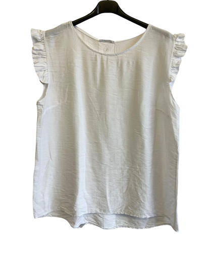 Button Back Summer Frill Cap Sleeve Plain Vest Tops