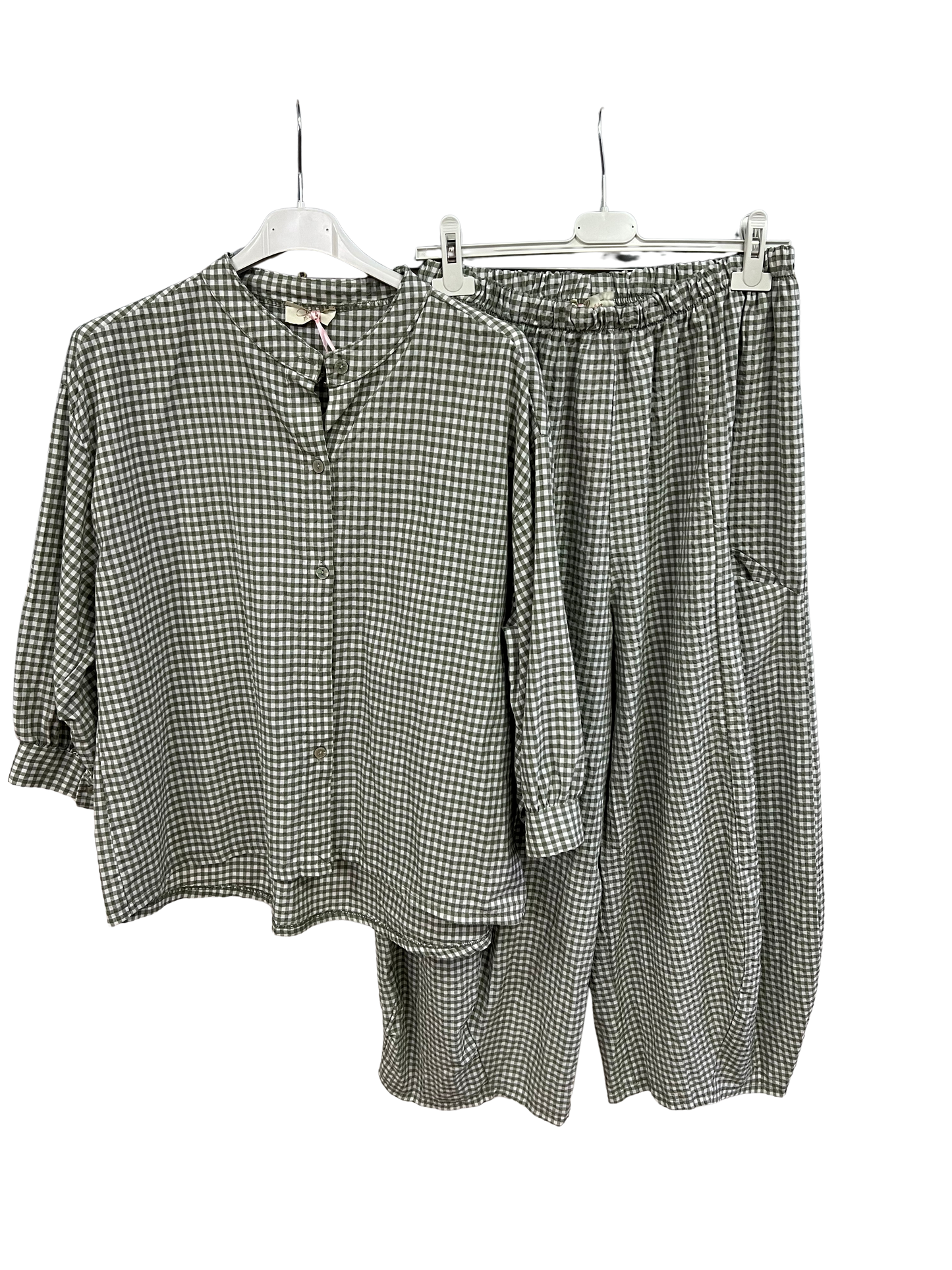 New Summer 26' Ladies Casual Italian Lightweight Gingham Barrel Leg Trousers