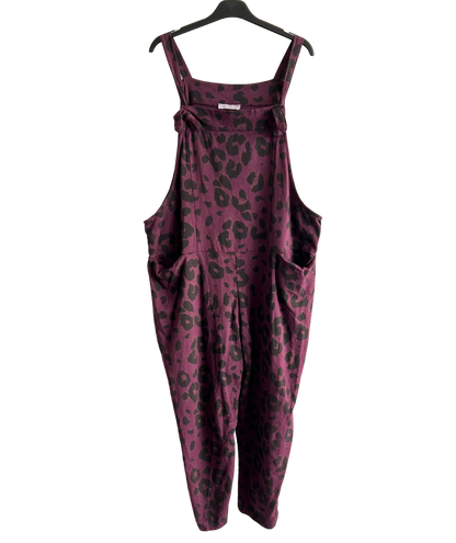 Brand New Womens Lagenlook 2 Pocket Animal Leopard Print Cotton Summer Dungarees