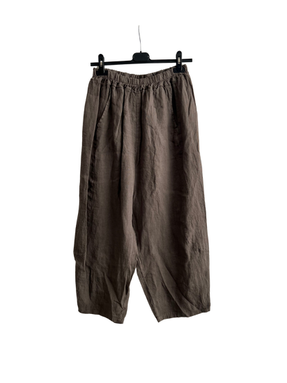 New Ladies Italian Linen Barrel Leg Trousers With Elasticated Waist
