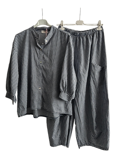 New Summer 26' Ladies Casual Italian Lightweight Gingham Barrel Leg Trousers