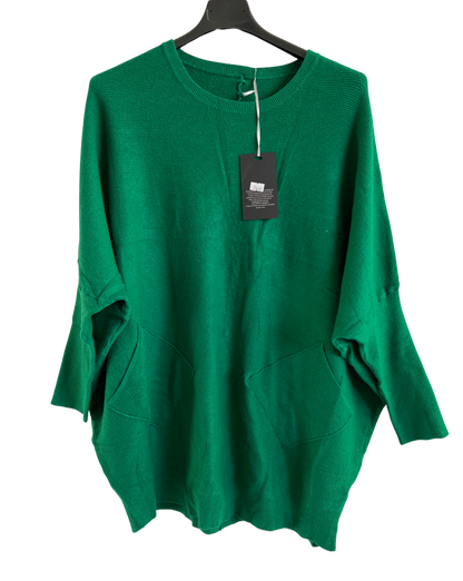 Brand New Womens Lagenlook Italian Plait Back Design 2 Pocket Jumper