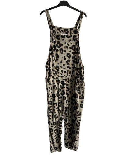 Brand New Womens Lagenlook 2 Pocket Animal Leopard Print Cotton Summer Dungarees
