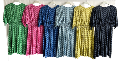 New Ladies Summer Lightweight Tassel Tie Printed Mid Length Kaftan Dresses