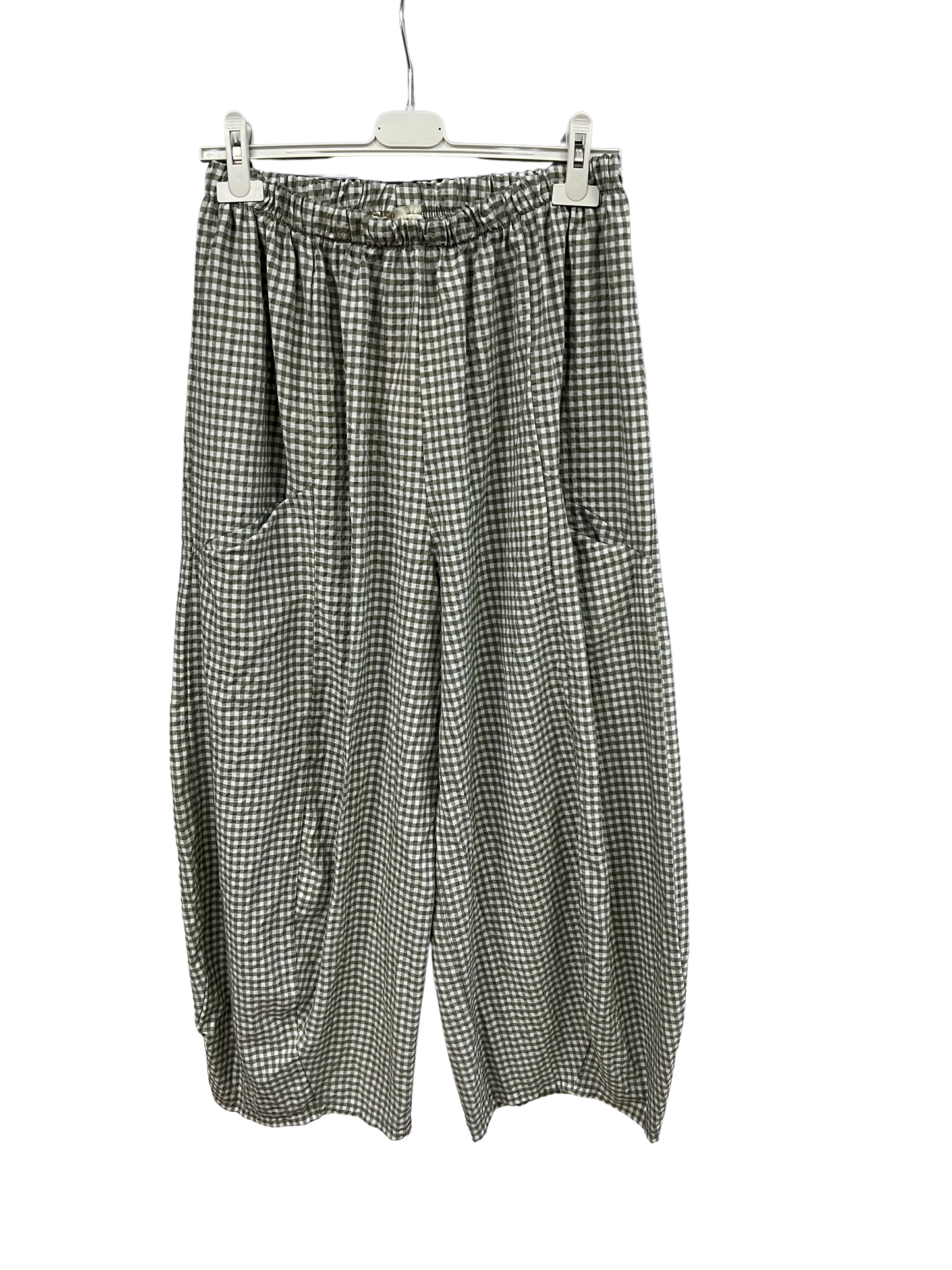 New Summer 26' Ladies Casual Italian Lightweight Gingham Barrel Leg Trousers