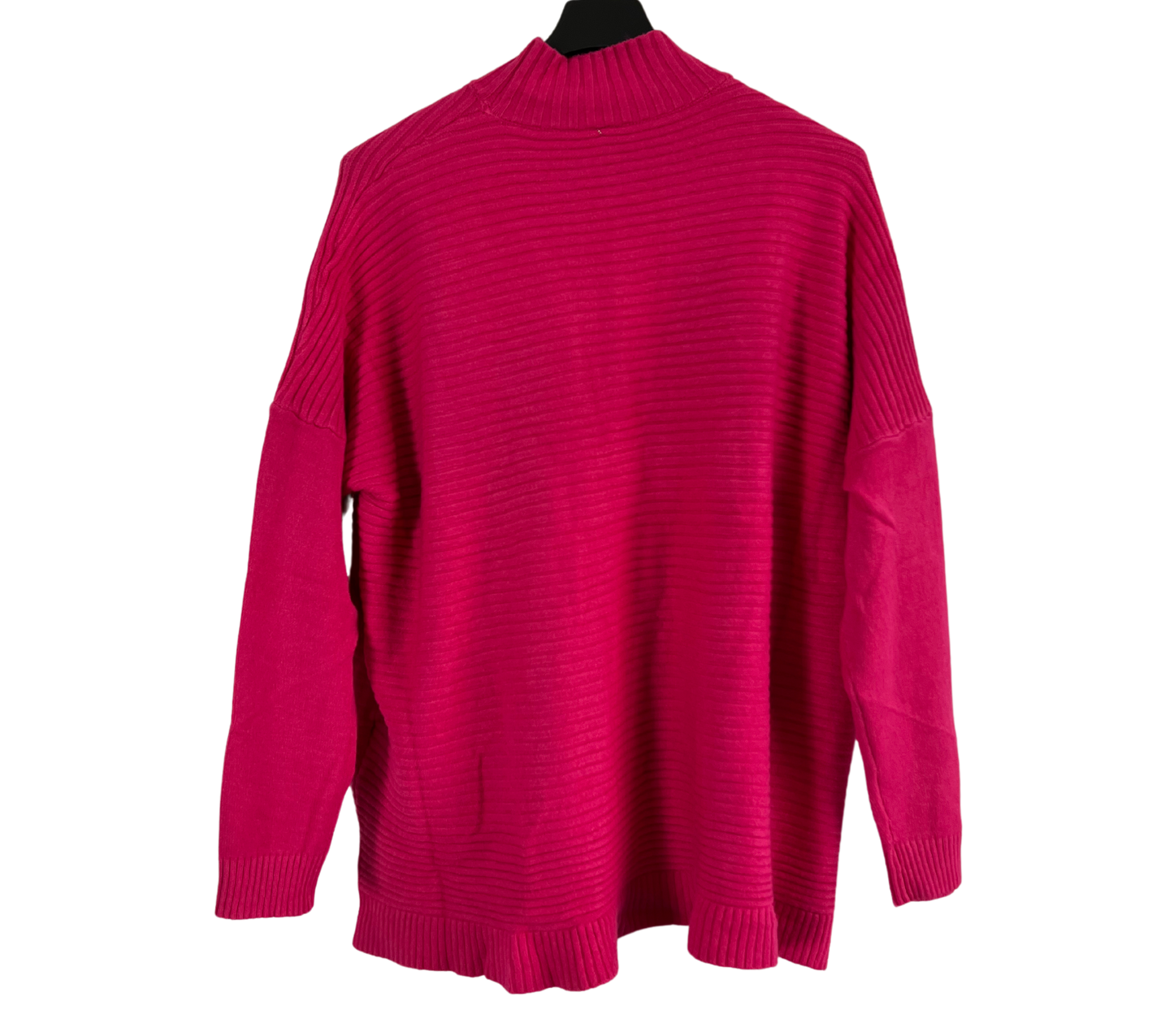 Knitted Italian Ribbed High Neck Long Sleeve Jumper in Fuchsia