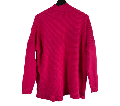 Knitted Italian Ribbed High Neck Long Sleeve Jumper in Fuchsia